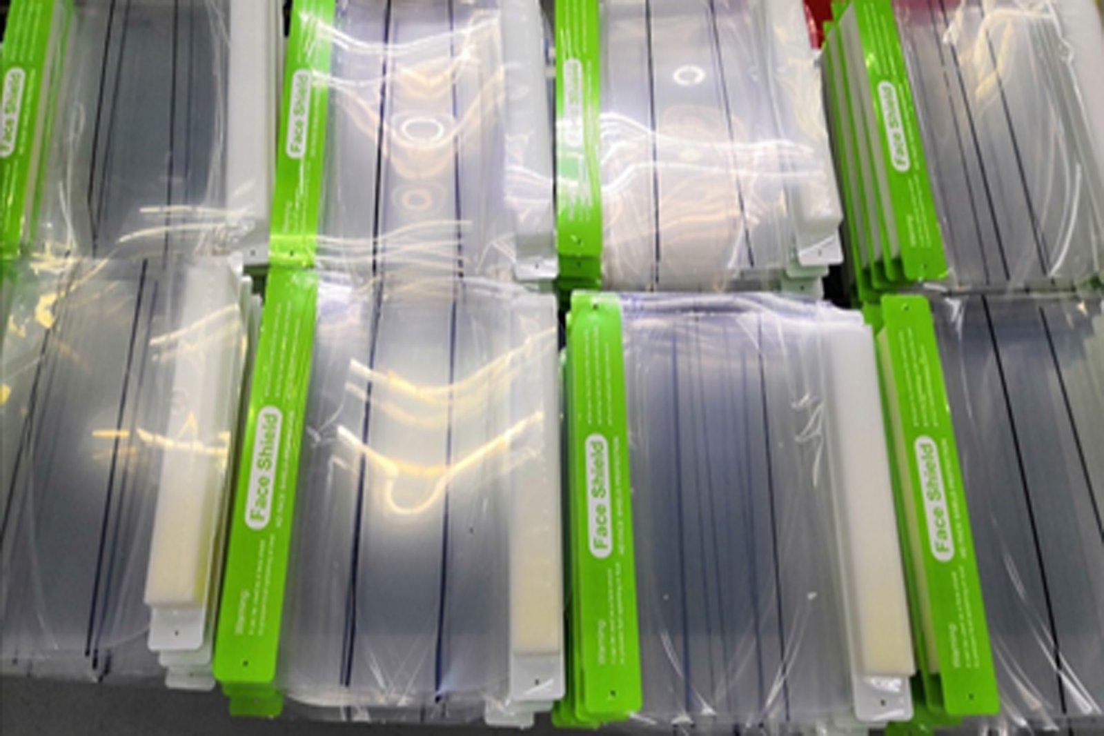 Completely assembled face shields in separate packaging